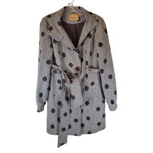 Final Touch Wool Coat S Brown Houndstooth Polka Dot Belted Vintage Retro Classic